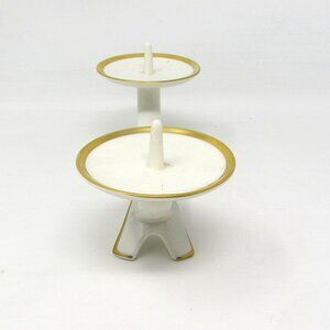 Bavarian Candle Holder Double Porcelain Alka Schlemper German Echt Gold Sticker